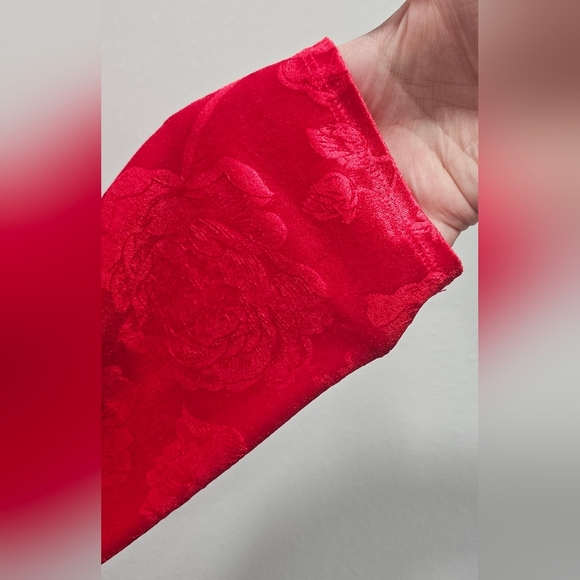 Lane Bryant Women's 22/24 Velvet Red Floral Long Sleeve V Neck Blouse Romantic - Picture 4 of 11